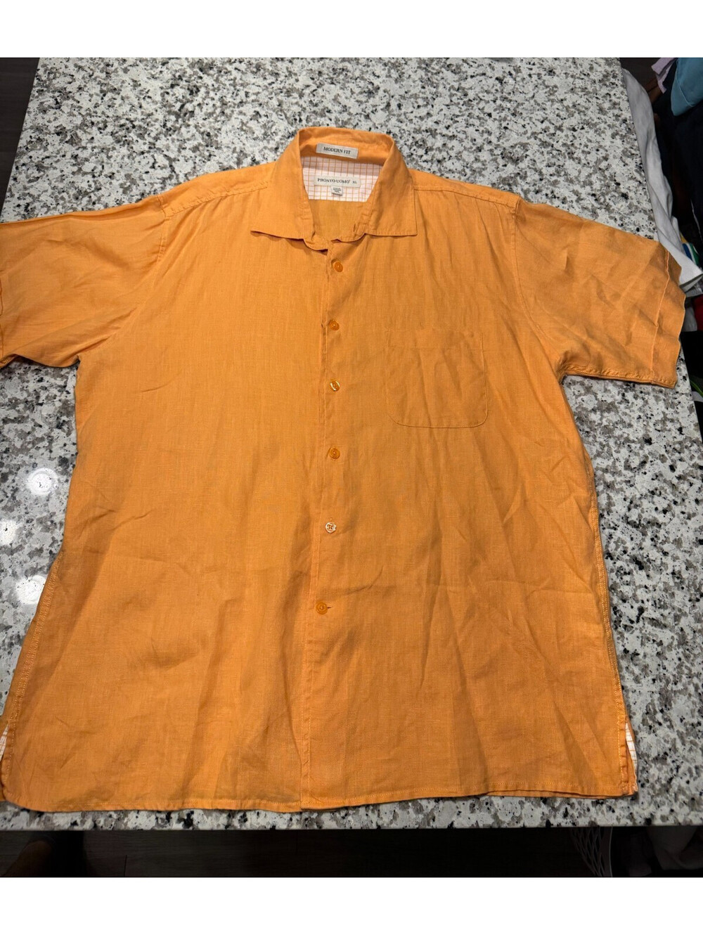 Pronto Uomo Luxury 100%Linen Shirt Mens XL Orange Short Sleeve 100% linen!